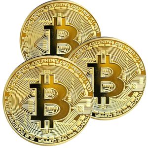 3 stk. Bitcoin mønter i plastik etui